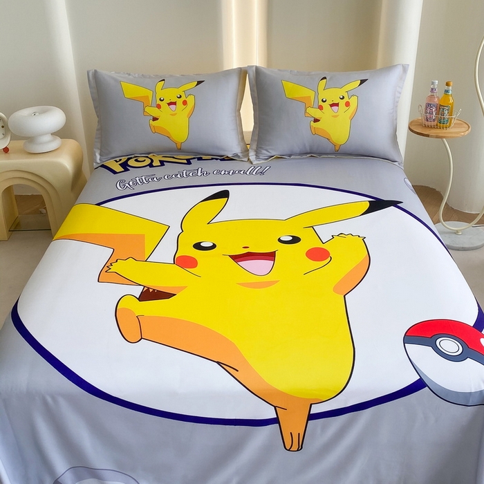 91家纺网 家纺一手货源 找家纺 一电 2025新款卡通床单单件被单学生宿舍被罩三件套单人儿童上下床床单-第二批 圈圈皮卡丘