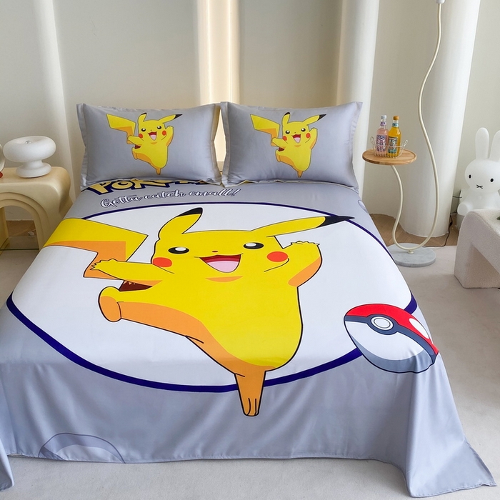 91家纺网 家纺一手货源 找家纺 一电 2025新款卡通床单单件被单学生宿舍被罩三件套单人儿童上下床床单-第二批 圈圈皮卡丘