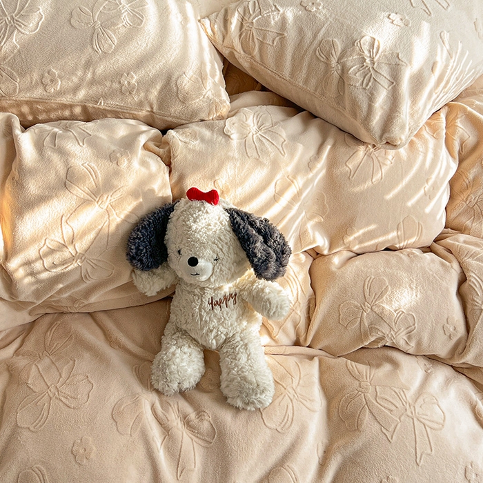 91家纺网 家纺一手货源 找家纺 耀悦家纺 2025新款INS博主风蝴蝶伴侣立体A类全消光雕花牛奶绒四件套 蝴蝶结伴侣-复古咖