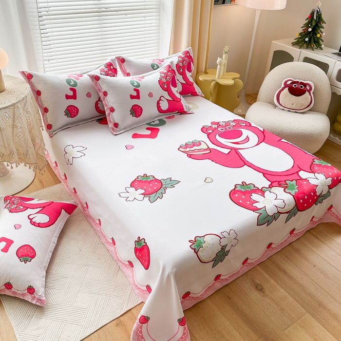 91家纺网 家纺一手货源 找家纺 一电 2025新款卡通床单单件被单学生宿舍被罩三件套单人儿童上下床床单-第三批 花边熊