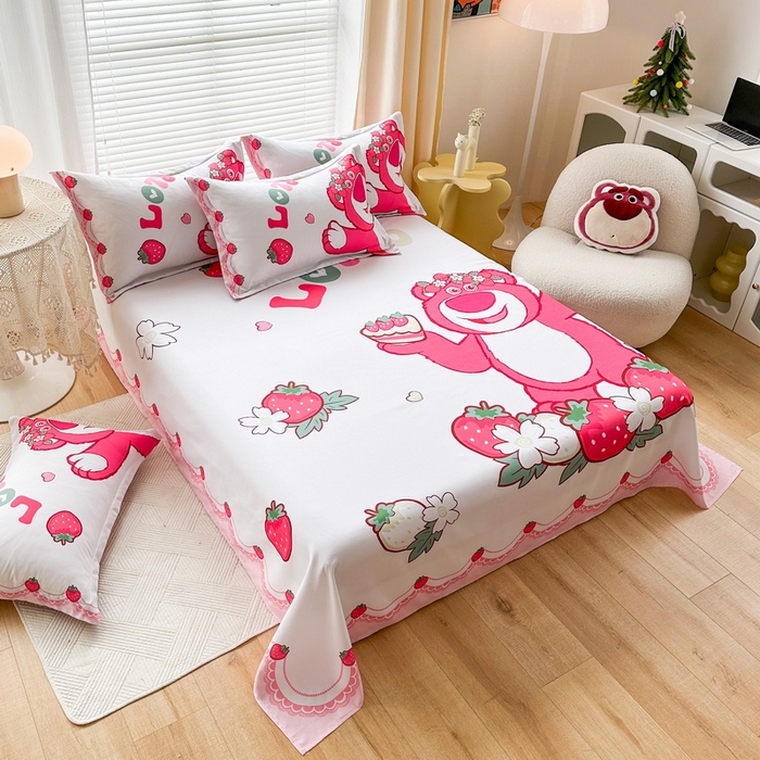 91家纺网 家纺一手货源 找家纺 一电 2025新款卡通床单单件被单学生宿舍被罩三件套单人儿童上下床床单-第三批 花边熊