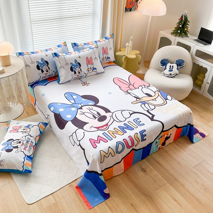 91家纺网 家纺一手货源 找家纺 一电 2025新款卡通床单单件被单学生宿舍被罩三件套单人儿童上下床床单-第三批 彩虹米妮