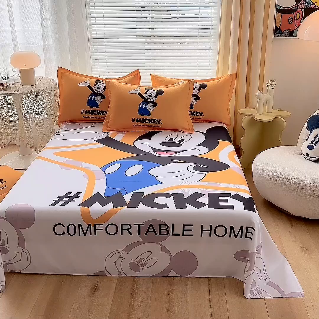 91家纺网 家纺一手货源 找家纺 一电 2025新款卡通床单单件被单学生宿舍被罩三件套单人儿童上下床床单-第三批 米奇