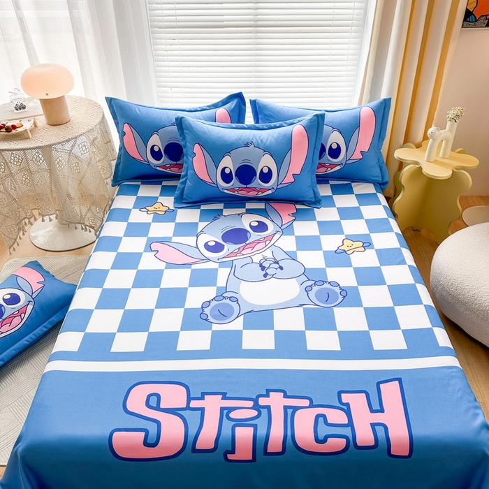 91家纺网 家纺一手货源 找家纺 一电 2025新款卡通床单单件被单学生宿舍被罩三件套单人儿童上下床床单-第三批 蓝格史迪仔