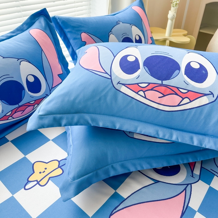 91家纺网 家纺一手货源 找家纺 一电 2025新款卡通床单单件被单学生宿舍被罩三件套单人儿童上下床床单-第三批 蓝格史迪仔