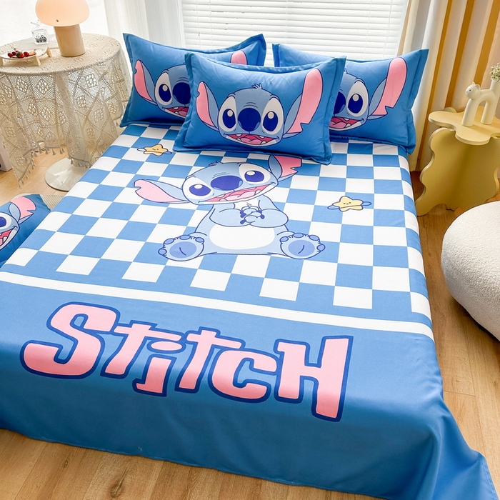 91家纺网 家纺一手货源 找家纺 一电 2025新款卡通床单单件被单学生宿舍被罩三件套单人儿童上下床床单-第三批 蓝格史迪仔