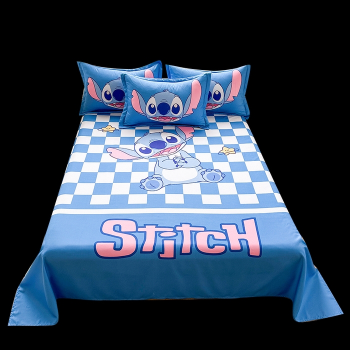 91家纺网 家纺一手货源 找家纺 一电 2025新款卡通床单单件被单学生宿舍被罩三件套单人儿童上下床床单-第三批 蓝格史迪仔