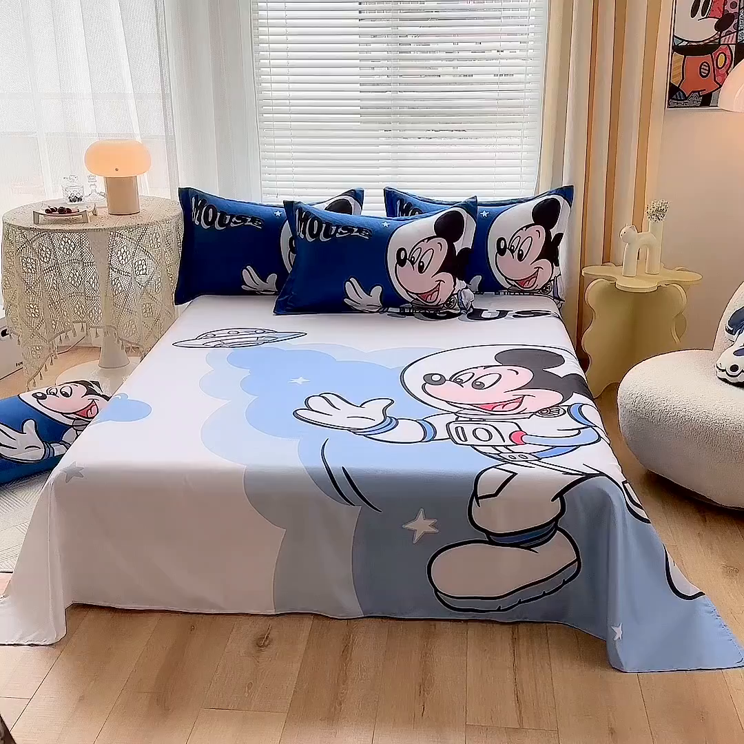 91家纺网 家纺一手货源 找家纺 一电 2025新款卡通床单单件被单学生宿舍被罩三件套单人儿童上下床床单-第三批 太空米奇