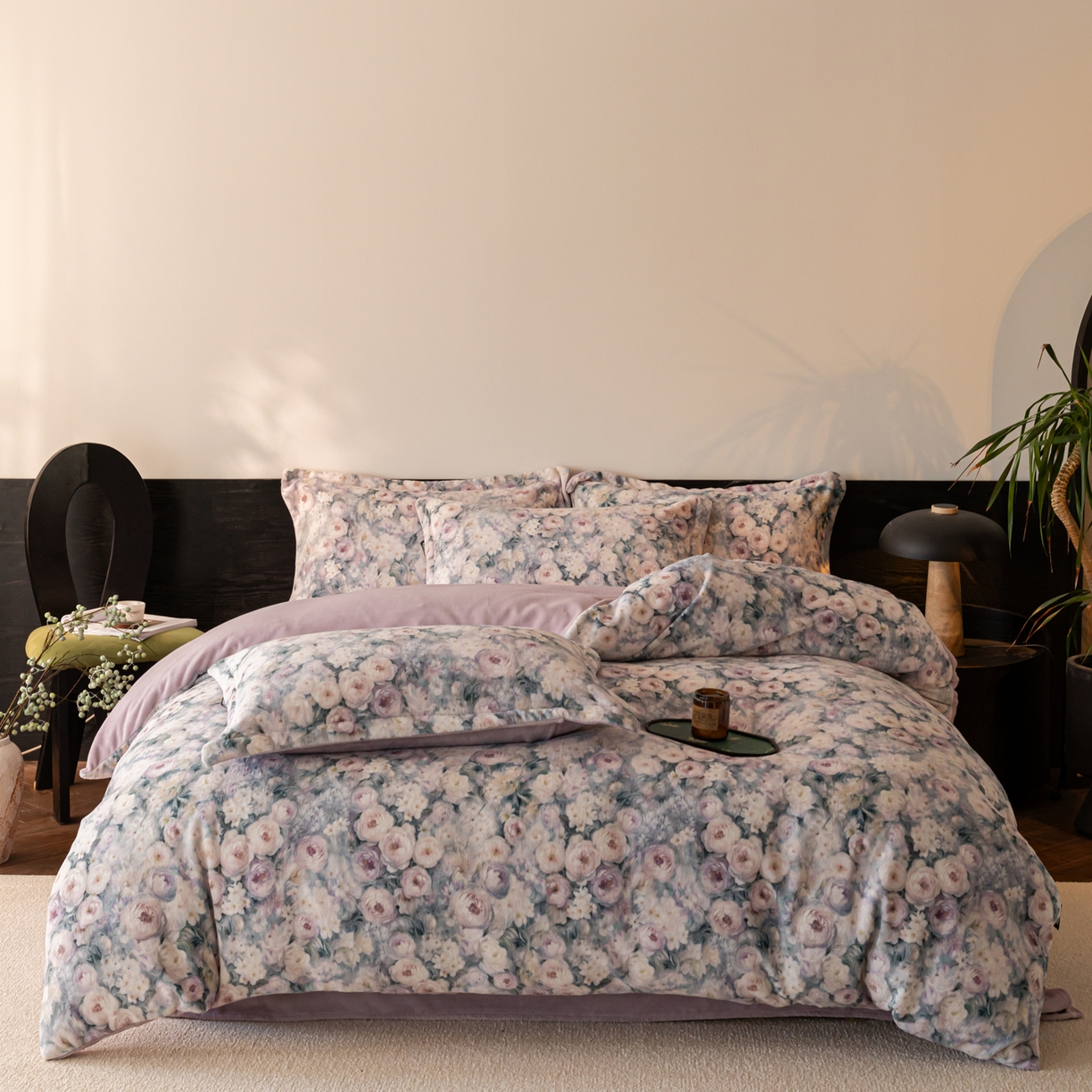 91家纺网 家纺一手货源 找家纺 寐绸家纺 2025秋冬新款230g牛奶绒数码印花四件套 数码四件套-花海