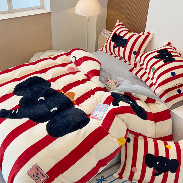 91家纺网 家纺一手货源 找家纺 福来临家纺 2025牛奶绒大版卡通四件套 波点象