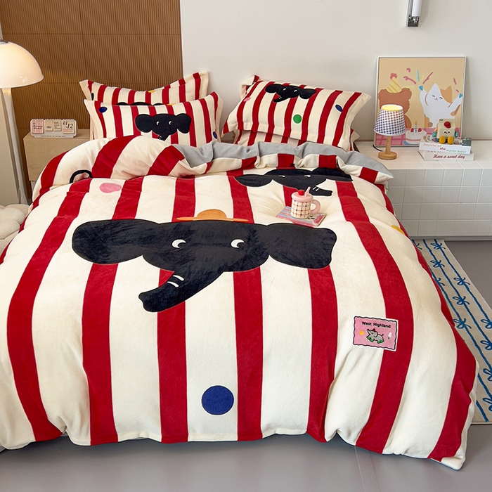 91家纺网 家纺一手货源 找家纺 福来临家纺 2025牛奶绒大版卡通四件套 波点象