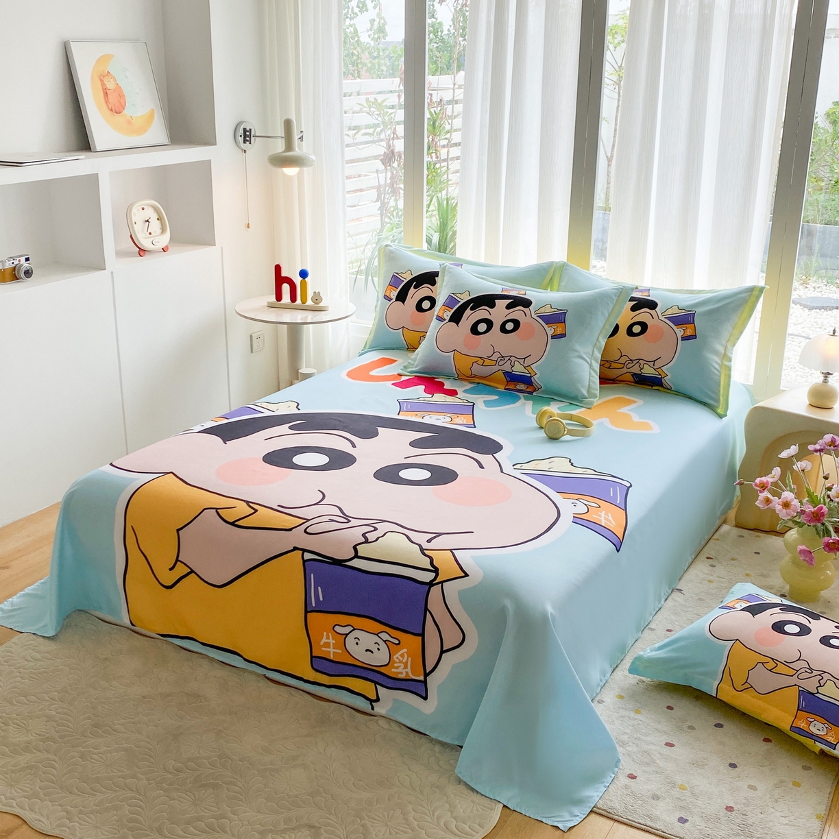 91家纺网 家纺一手货源 找家纺 一电 2025新款卡通床单单件被单学生宿舍被罩三件套单人儿童上下床床单-第四批 奶茶小新