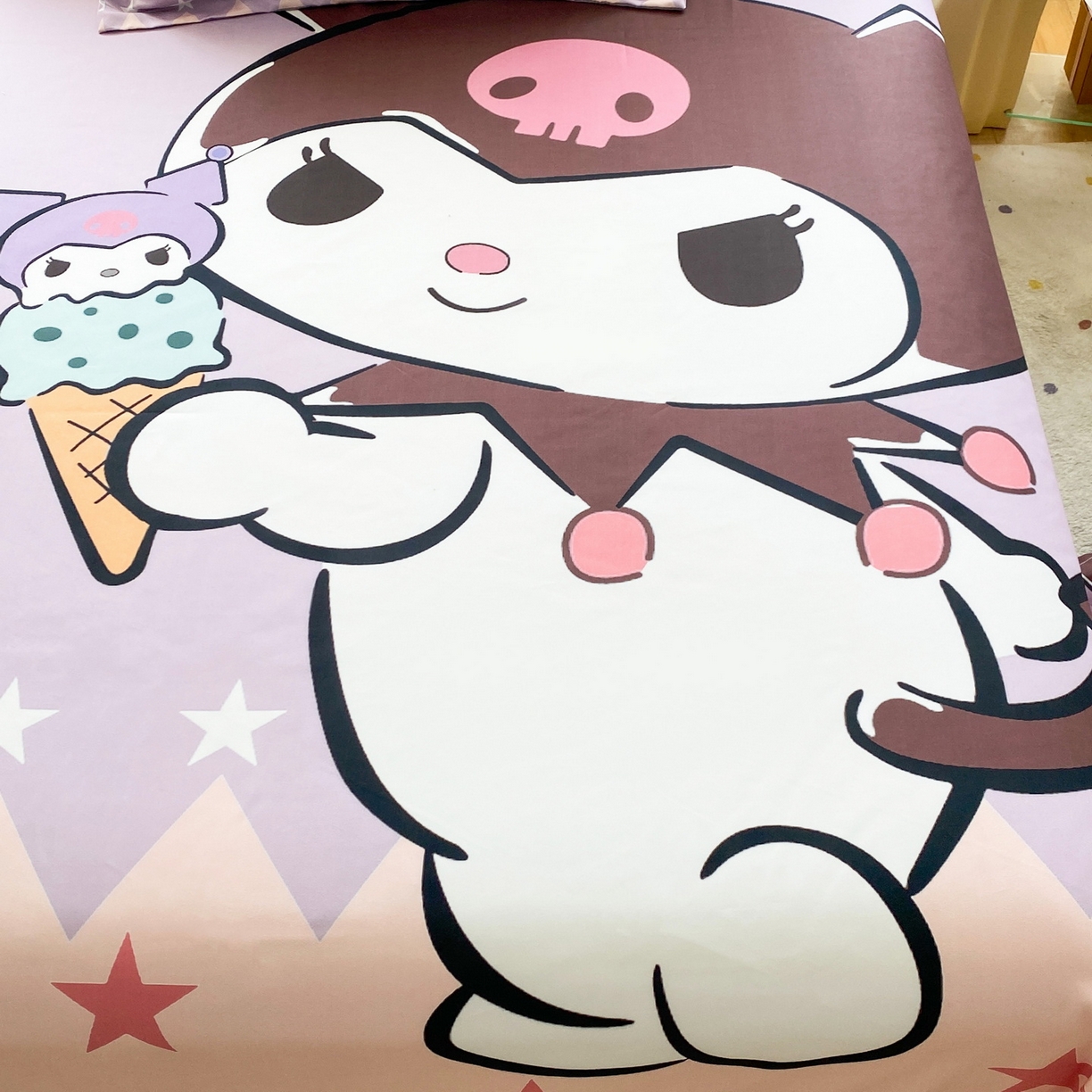 91家纺网 家纺一手货源 找家纺 一电 2025新款卡通床单单件被单学生宿舍被罩三件套单人儿童上下床床单-第四批 甜筒库洛米