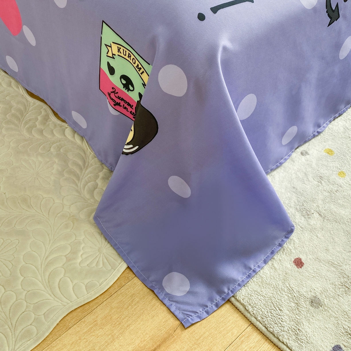 91家纺网 家纺一手货源 找家纺 一电 2025新款卡通床单单件被单学生宿舍被罩三件套单人儿童上下床床单-第四批 圆点库洛米