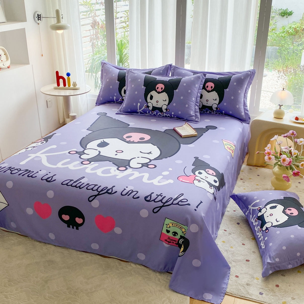 91家纺网 家纺一手货源 找家纺 一电 2025新款卡通床单单件被单学生宿舍被罩三件套单人儿童上下床床单-第四批 圆点库洛米