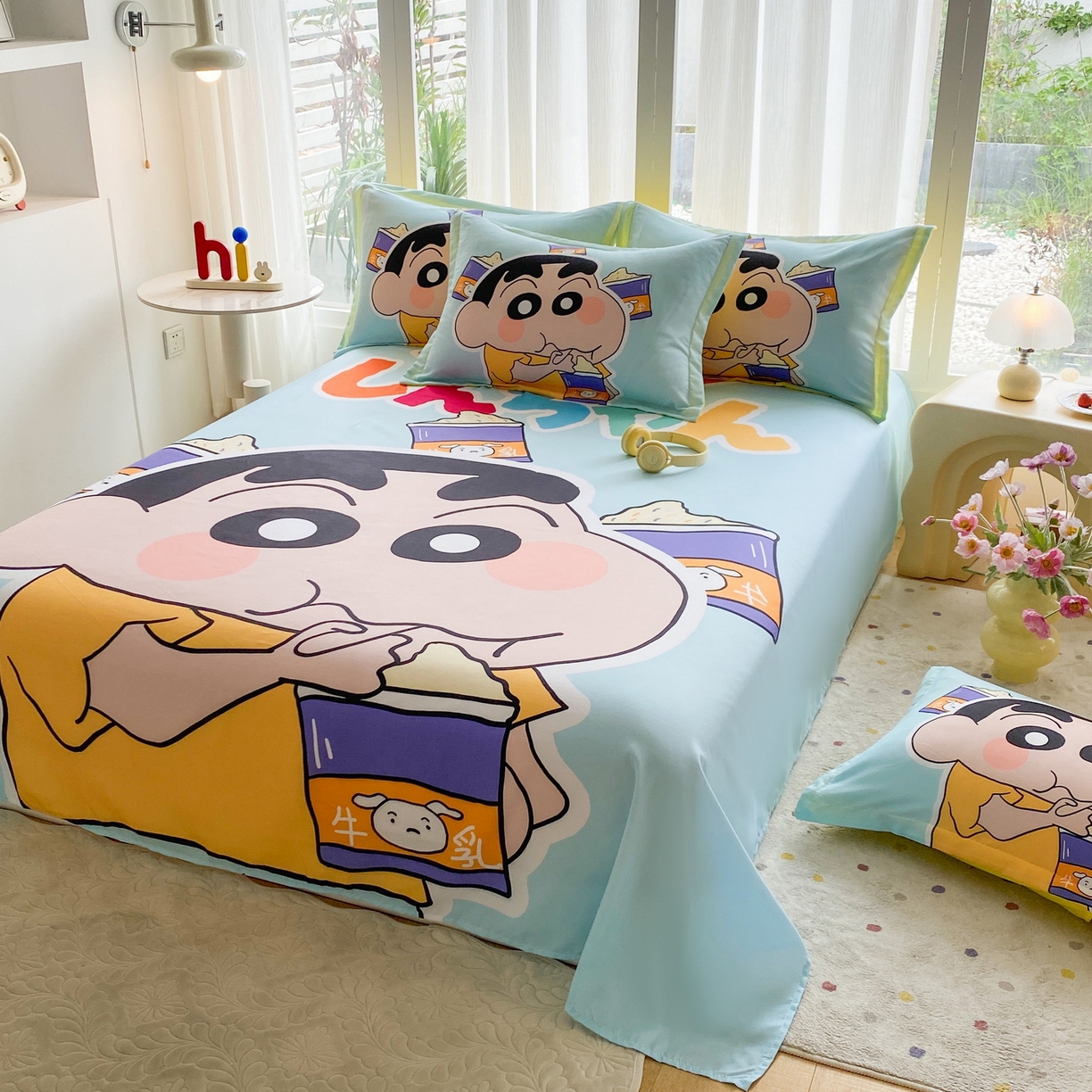91家纺网 家纺一手货源 找家纺 一电 2025新款卡通床单单件被单学生宿舍被罩三件套单人儿童上下床床单-第四批 奶茶小新