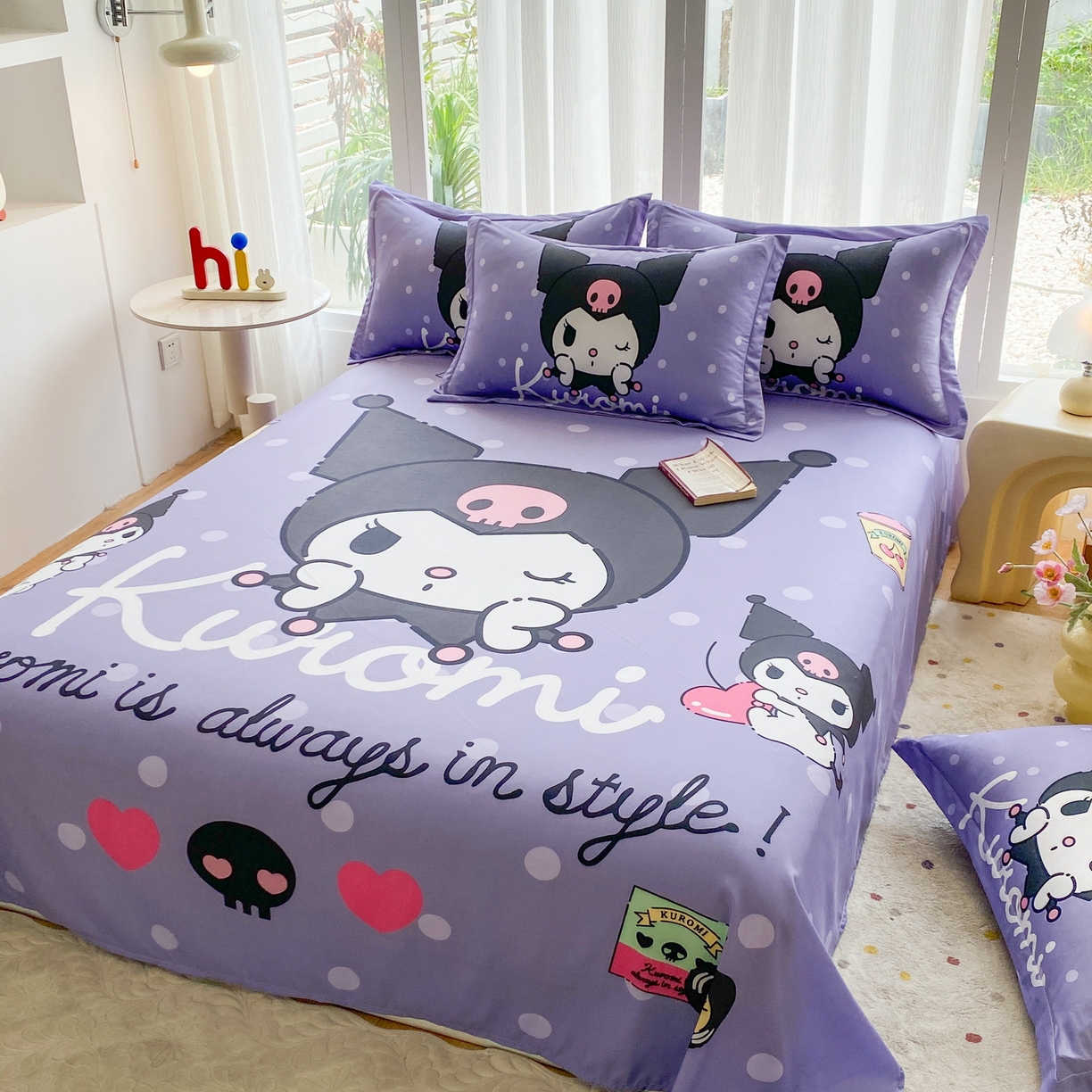 91家纺网 家纺一手货源 找家纺 一电 2025新款卡通床单单件被单学生宿舍被罩三件套单人儿童上下床床单-第四批 圆点库洛米