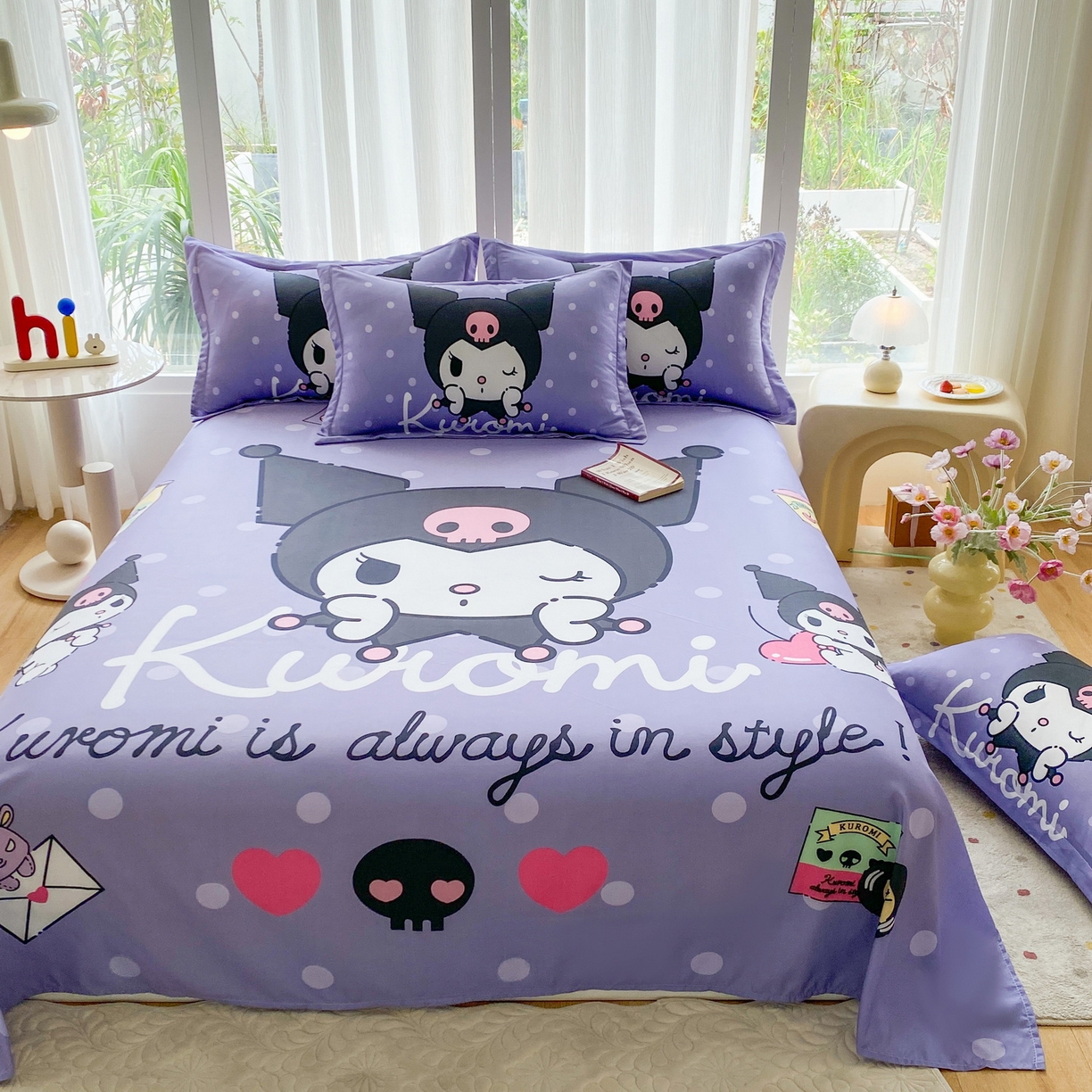 91家纺网 家纺一手货源 找家纺 一电 2025新款卡通床单单件被单学生宿舍被罩三件套单人儿童上下床床单-第四批 圆点库洛米