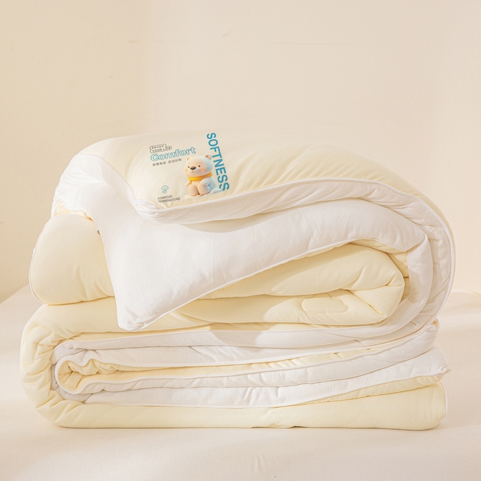 91家纺网 家纺一手货源 找家纺 天瑜家纺 2025新款纯色牛奶丝针织冬被被子被芯 米黄色