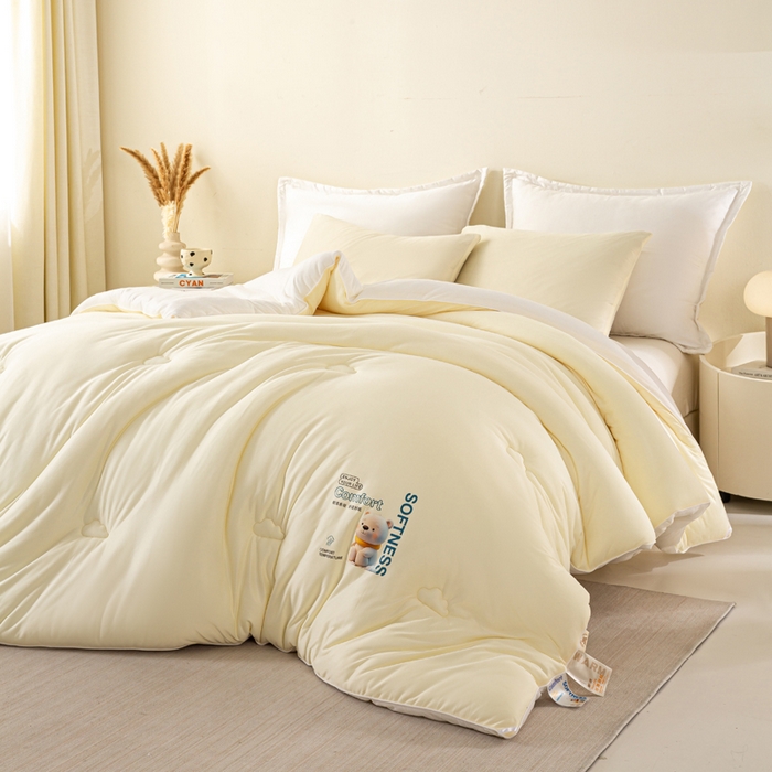 91家纺网 家纺一手货源 找家纺 天瑜家纺 2025新款纯色牛奶丝针织冬被被子被芯 米黄色