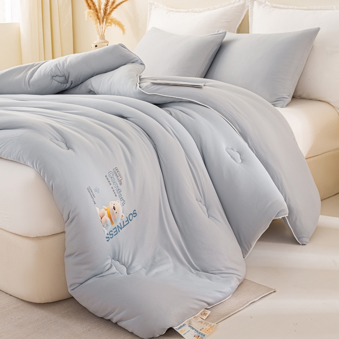 91家纺网 家纺一手货源 找家纺 天瑜家纺 2025新款纯色牛奶丝针织冬被被子被芯 浅灰色