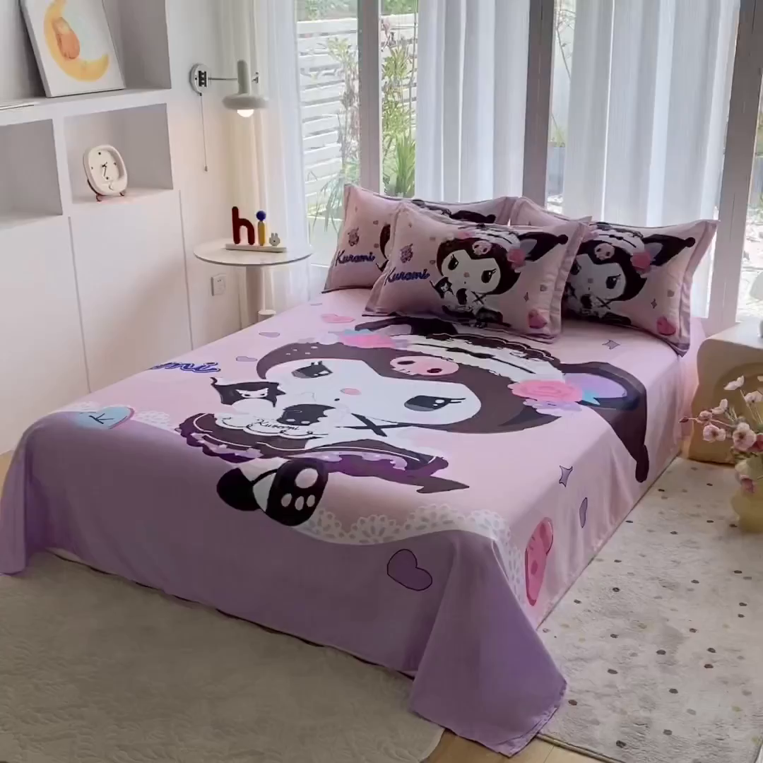 91家纺网 家纺一手货源 找家纺 一电 2025新款卡通床单单件被单学生宿舍被罩三件套单人儿童上下床床单-第四批 公主库洛米