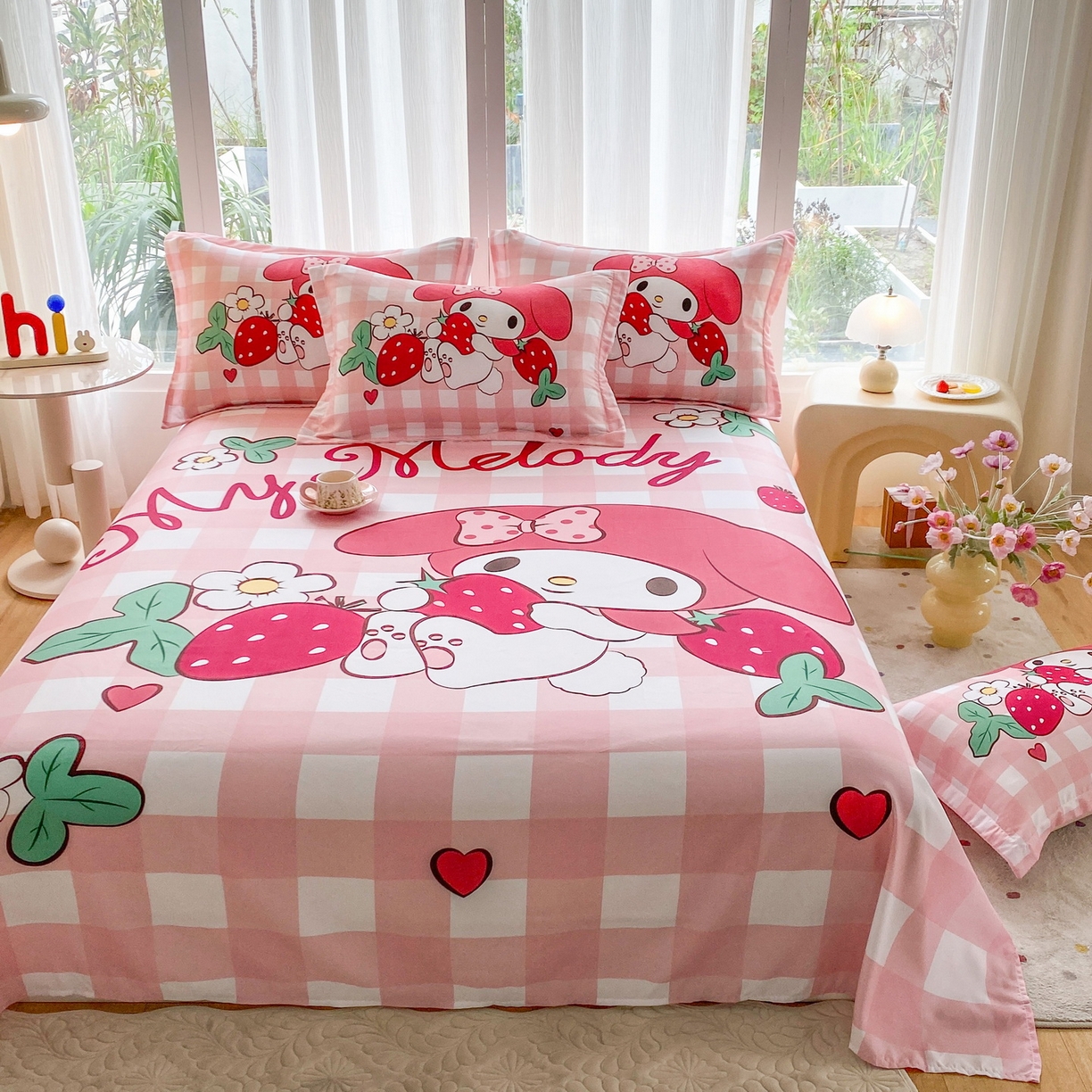 91家纺网 家纺一手货源 找家纺 一电 2025新款卡通床单单件被单学生宿舍被罩三件套单人儿童上下床床单-第四批 草莓美乐蒂