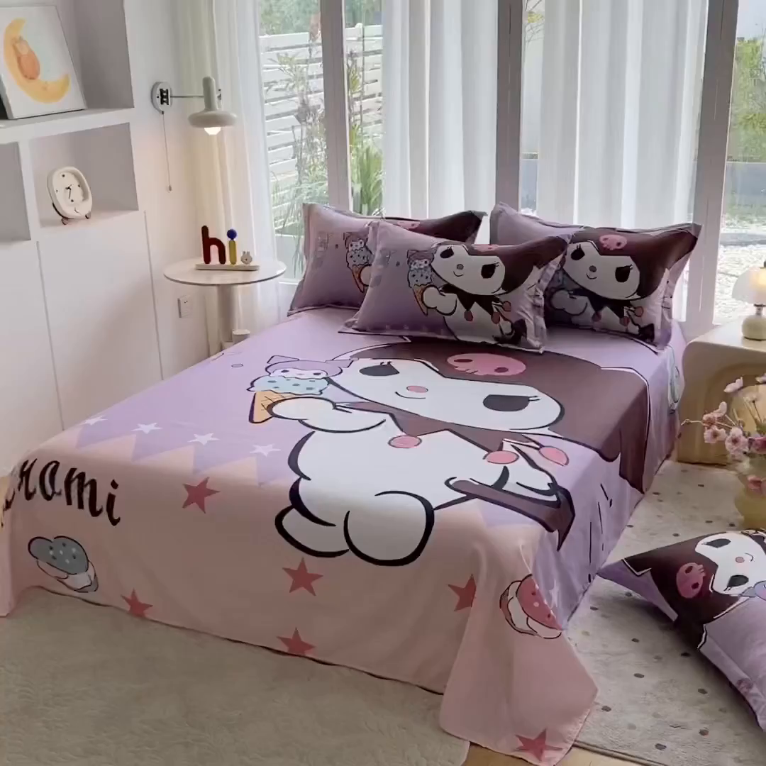 91家纺网 家纺一手货源 找家纺 一电 2025新款卡通床单单件被单学生宿舍被罩三件套单人儿童上下床床单-第四批 甜筒库洛米