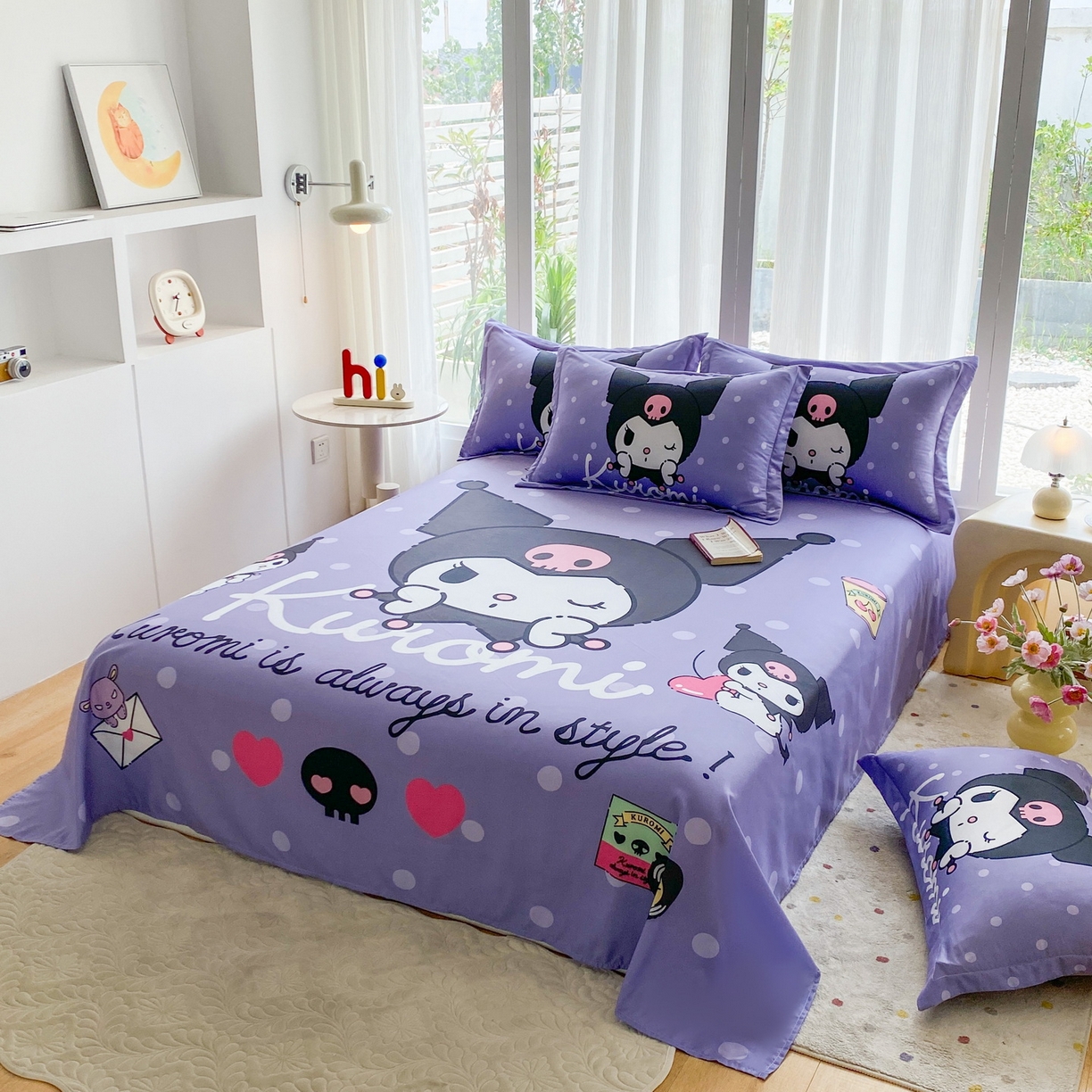 91家纺网 家纺一手货源 找家纺 一电 2025新款卡通床单单件被单学生宿舍被罩三件套单人儿童上下床床单-第四批 圆点库洛米