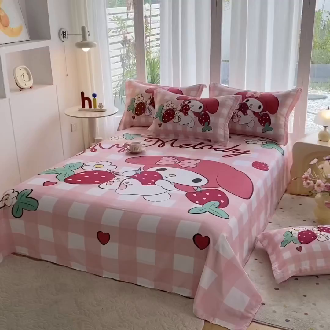 91家纺网 家纺一手货源 找家纺 一电 2025新款卡通床单单件被单学生宿舍被罩三件套单人儿童上下床床单-第四批 草莓美乐蒂