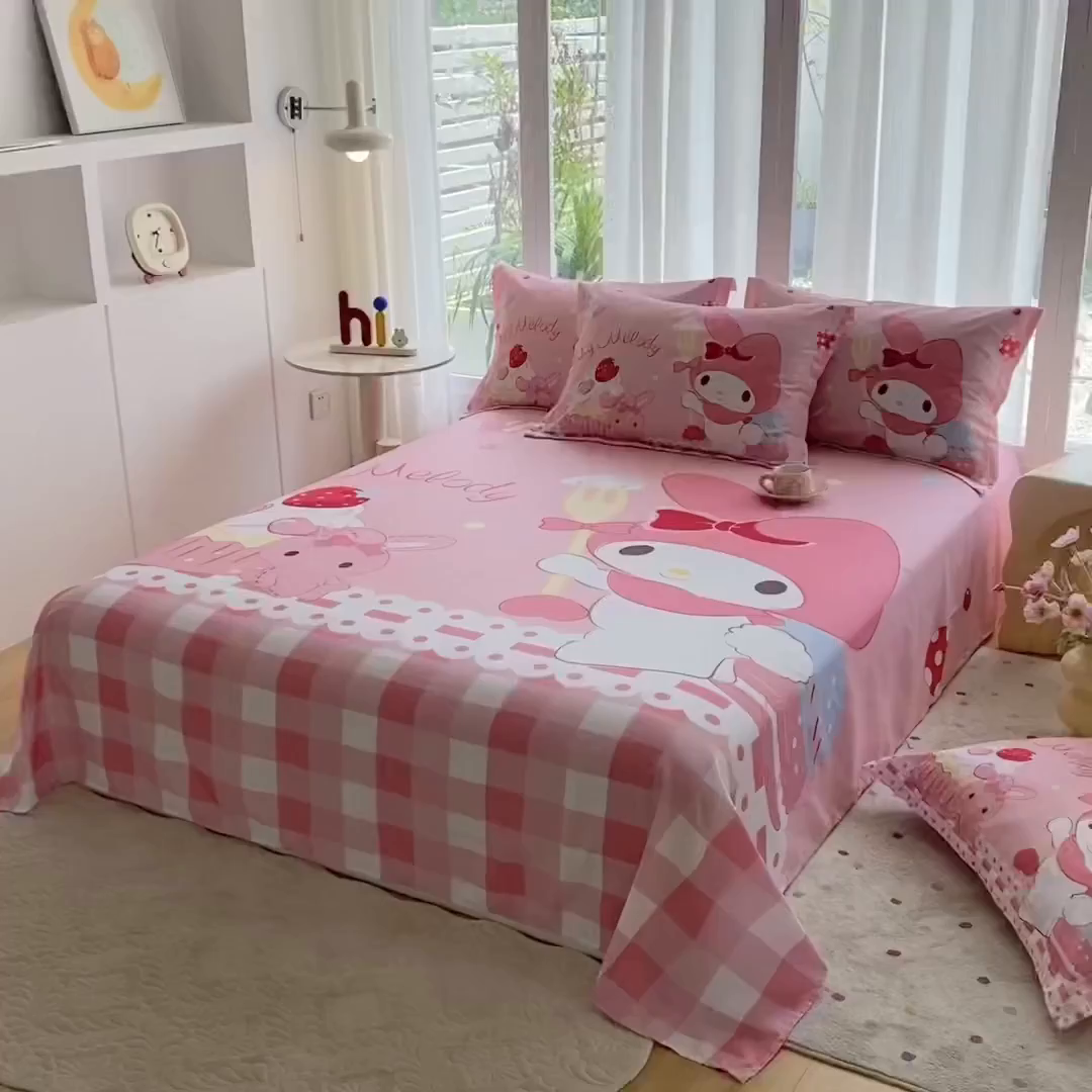 91家纺网 家纺一手货源 找家纺 一电 2025新款卡通床单单件被单学生宿舍被罩三件套单人儿童上下床床单-第四批 蛋糕美乐蒂