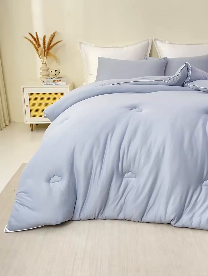 91家纺网 家纺一手货源 找家纺 天瑜家纺 2025新款纯色牛奶丝针织冬被被子被芯 浅灰色