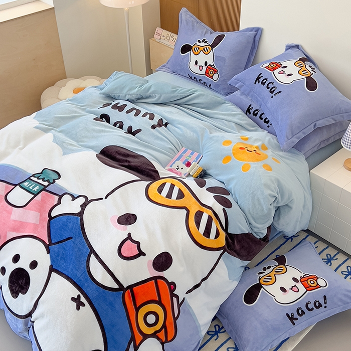 91家纺网 家纺一手货源 找家纺 福来临家纺 2025牛奶绒大版卡通四件套 嘟嘟狗