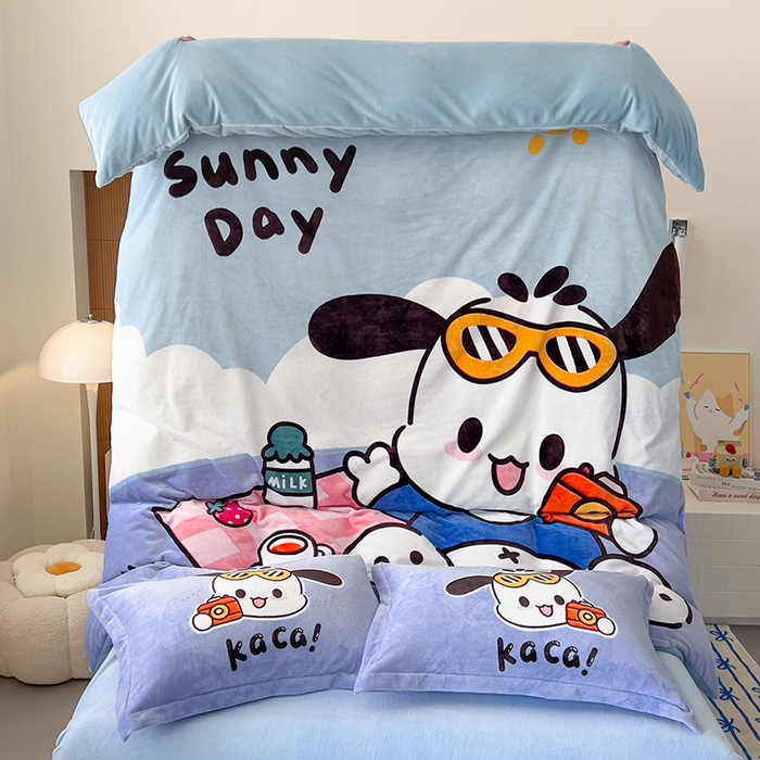 91家纺网 家纺一手货源 找家纺 福来临家纺 2025牛奶绒大版卡通四件套 嘟嘟狗