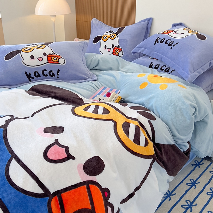 91家纺网 家纺一手货源 找家纺 福来临家纺 2025牛奶绒大版卡通四件套 嘟嘟狗