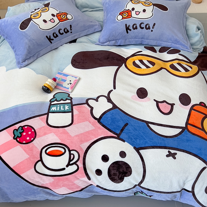 91家纺网 家纺一手货源 找家纺 福来临家纺 2025牛奶绒大版卡通四件套 嘟嘟狗