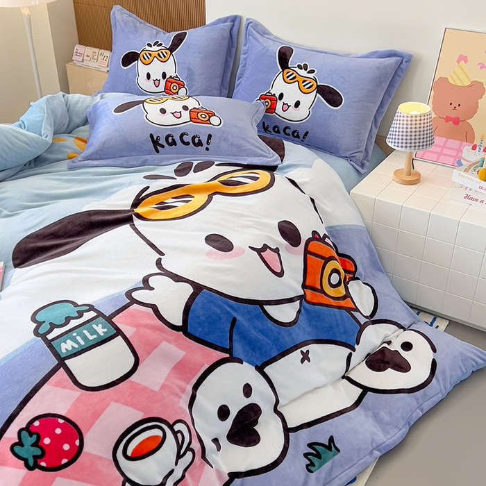 91家纺网 家纺一手货源 找家纺 福来临家纺 2025牛奶绒大版卡通四件套 嘟嘟狗