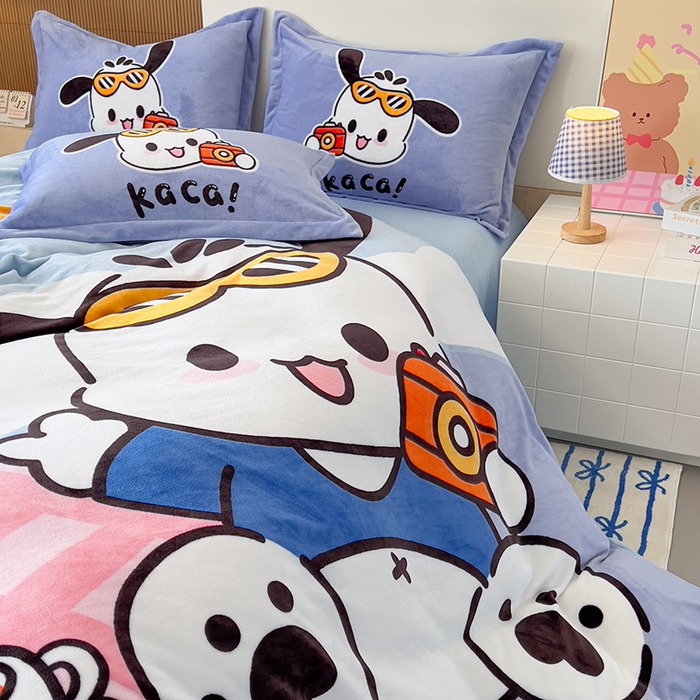 91家纺网 家纺一手货源 找家纺 福来临家纺 2025牛奶绒大版卡通四件套 嘟嘟狗