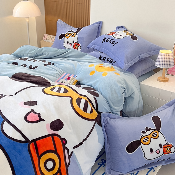 91家纺网 家纺一手货源 找家纺 福来临家纺 2025牛奶绒大版卡通四件套 嘟嘟狗