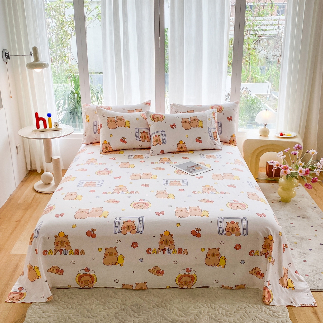 91家纺网 家纺一手货源 找家纺 一电 2025新款卡通床单单件被单学生宿舍被罩三件套单人儿童上下床床单-第五批 卡皮巴拉