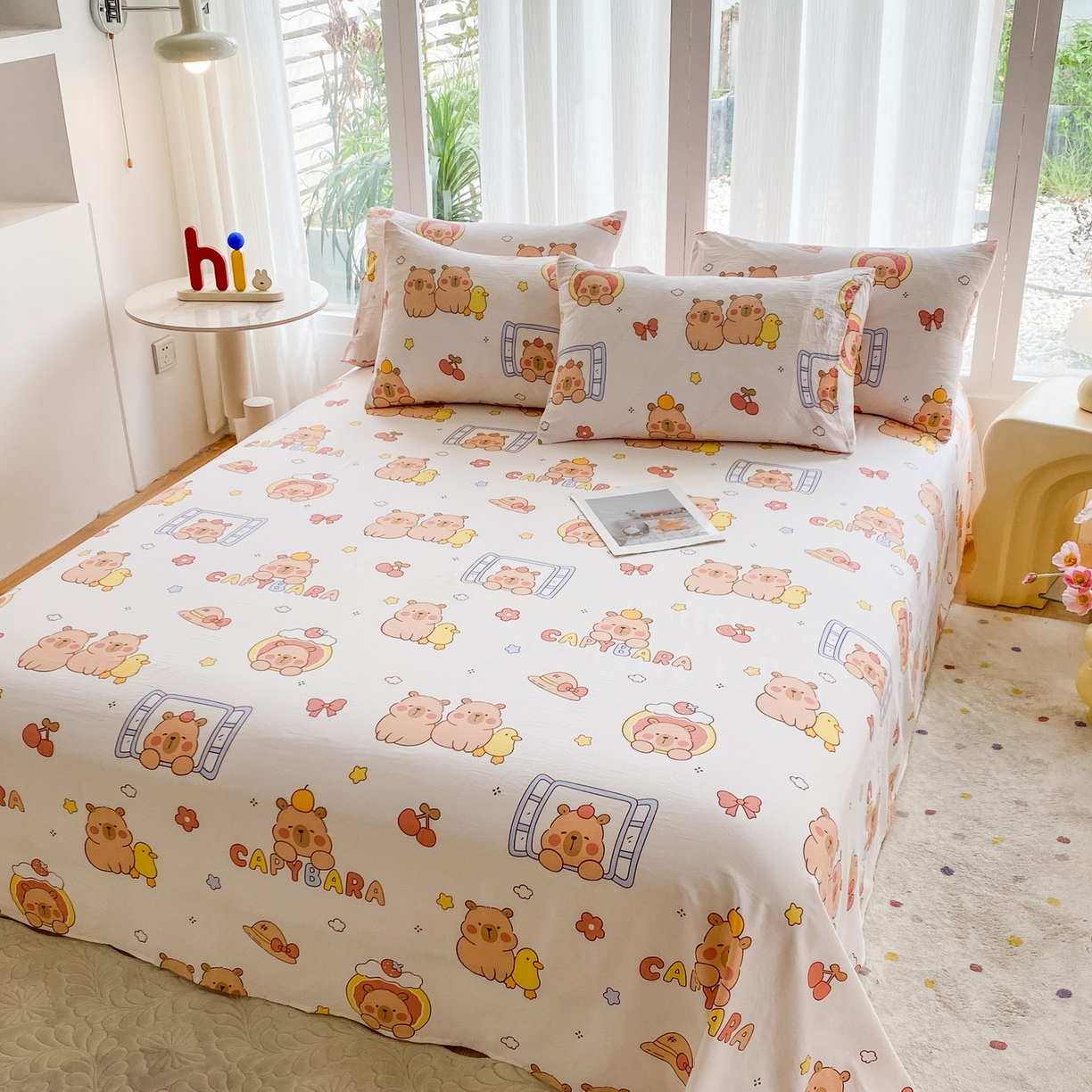 91家纺网 家纺一手货源 找家纺 一电 2025新款卡通床单单件被单学生宿舍被罩三件套单人儿童上下床床单-第五批 卡皮巴拉