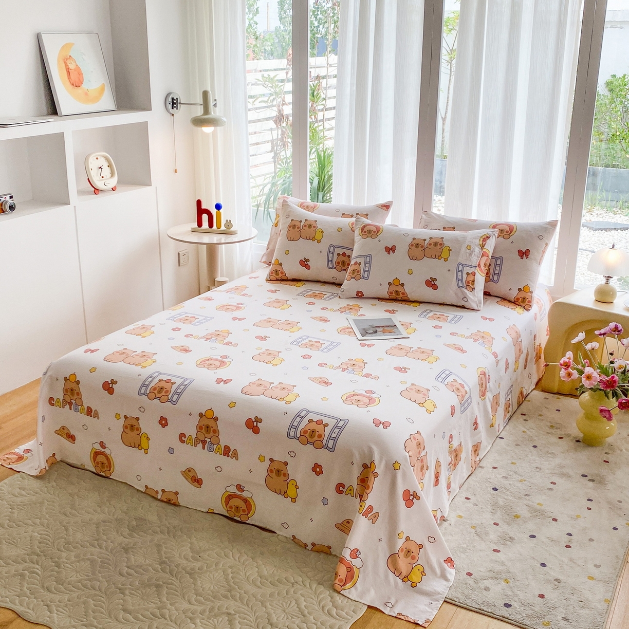 91家纺网 家纺一手货源 找家纺 一电 2025新款卡通床单单件被单学生宿舍被罩三件套单人儿童上下床床单-第五批 卡皮巴拉