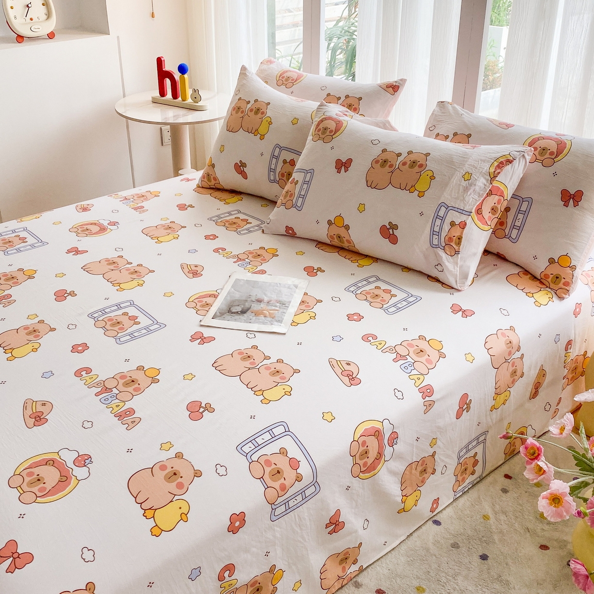 91家纺网 家纺一手货源 找家纺 一电 2025新款卡通床单单件被单学生宿舍被罩三件套单人儿童上下床床单-第五批 卡皮巴拉