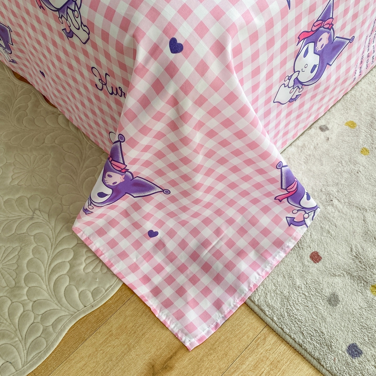 91家纺网 家纺一手货源 找家纺 一电 2025新款卡通床单单件被单学生宿舍被罩三件套单人儿童上下床床单-第五批 欢乐库洛米