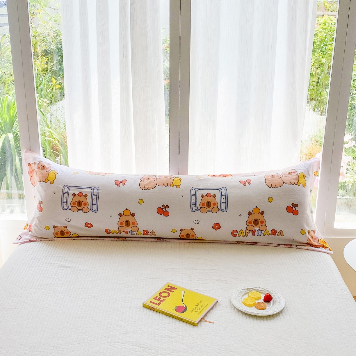 一电 2025新款卡通A类水洗棉麻单人单层枕头套亲肤双人枕套 卡皮巴拉