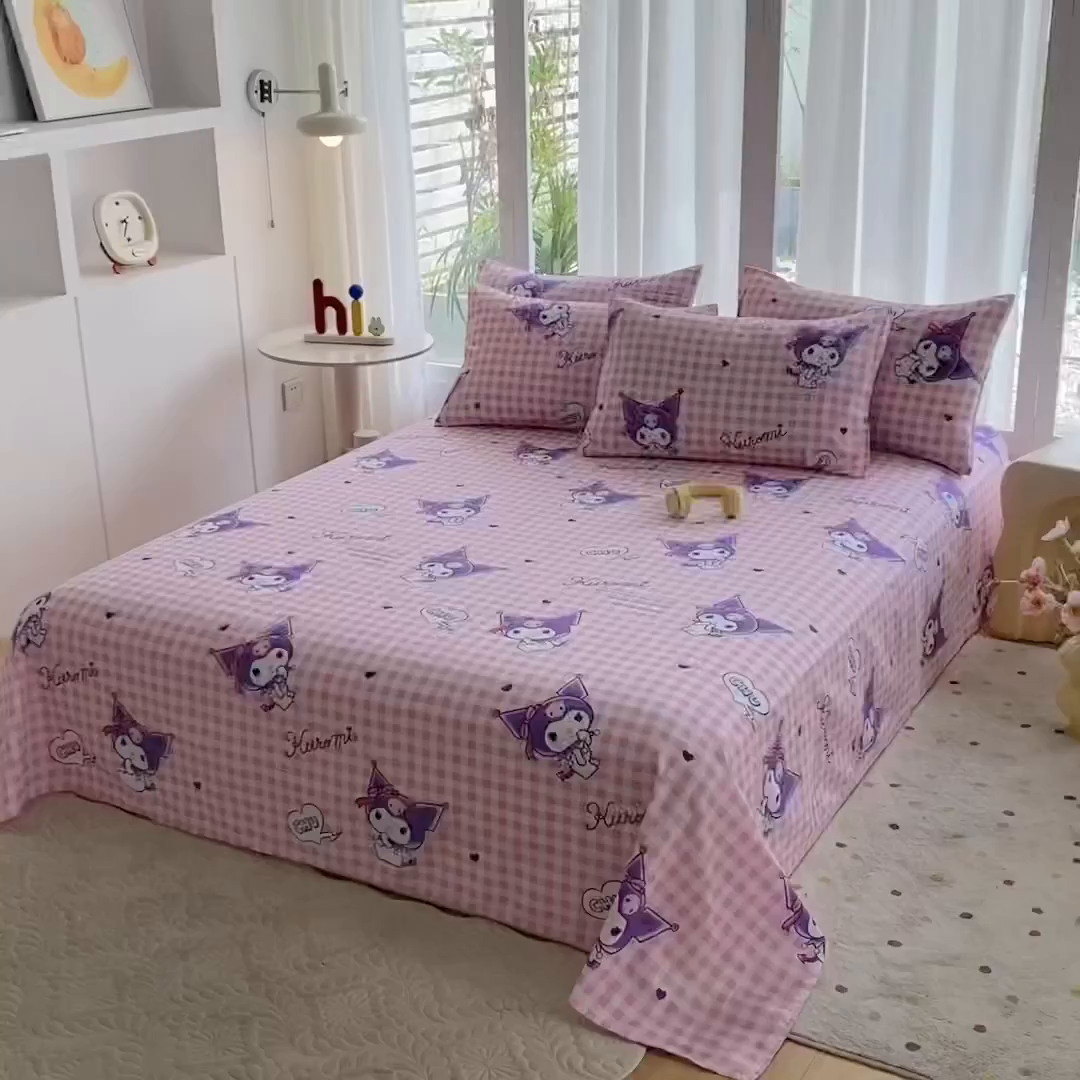 91家纺网 家纺一手货源 找家纺 一电 2025新款卡通床单单件被单学生宿舍被罩三件套单人儿童上下床床单-第五批 欢乐库洛米