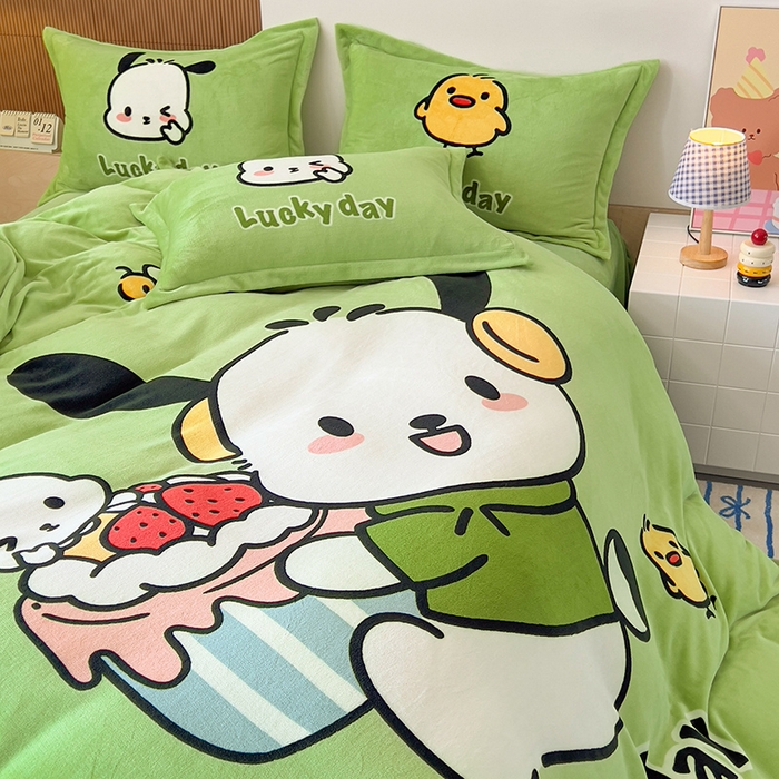 91家纺网 家纺一手货源 找家纺 福来临家纺 2025牛奶绒大版卡通四件套 奶狗pipi