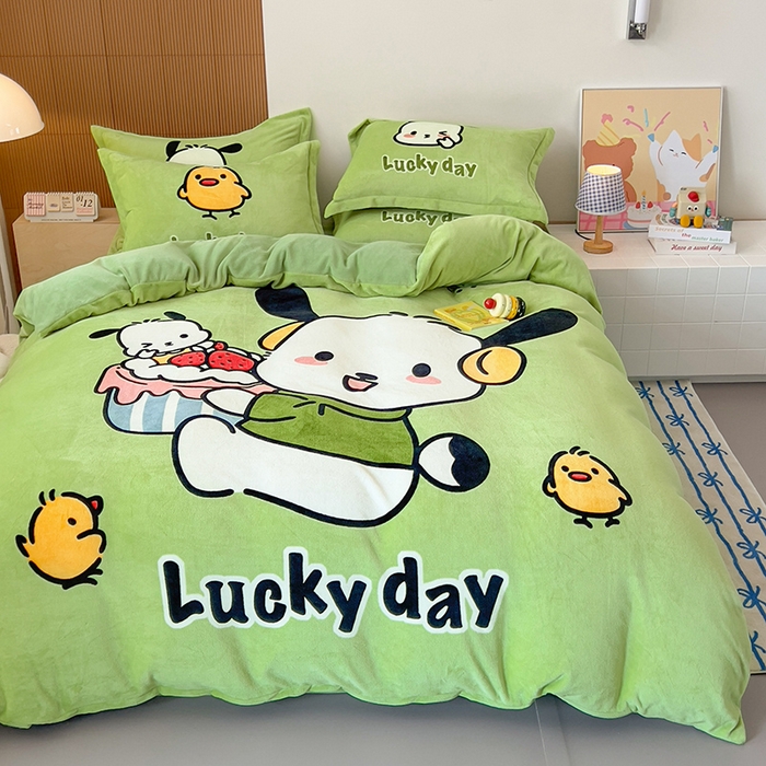 91家纺网 家纺一手货源 找家纺 福来临家纺 2025牛奶绒大版卡通四件套 奶狗pipi