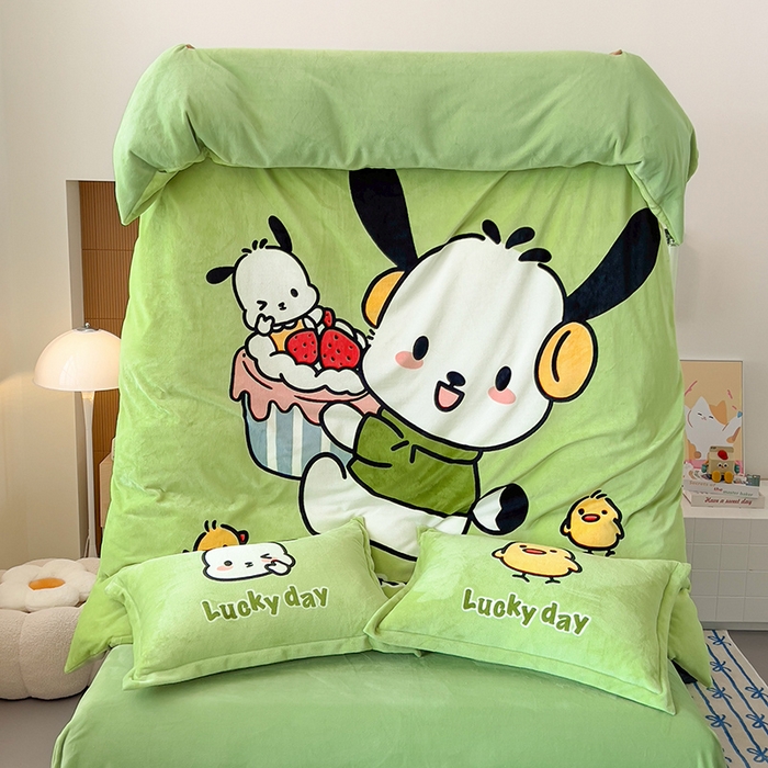 91家纺网 家纺一手货源 找家纺 福来临家纺 2025牛奶绒大版卡通四件套 奶狗pipi