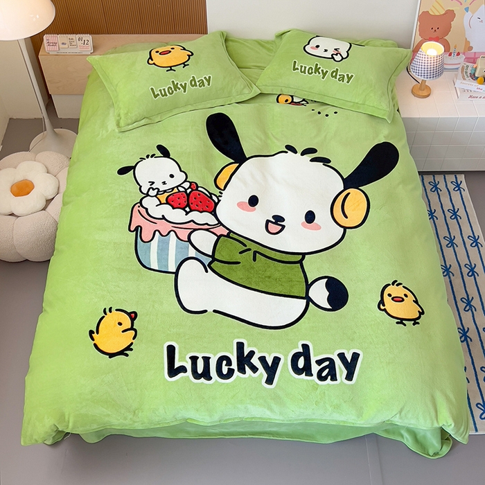 91家纺网 家纺一手货源 找家纺 福来临家纺 2025牛奶绒大版卡通四件套 奶狗pipi